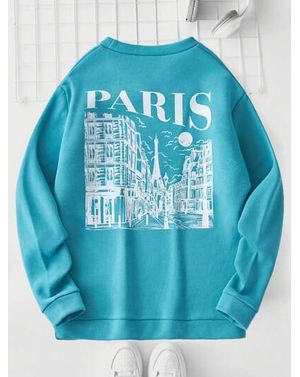 Bluza din bumbac Shein cu guler rotund barbati 24MAE36080