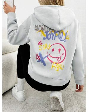 Hanorac oversize Shein cu imprimeu pe spate 24MAE36142