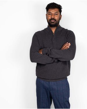 Pulover din bumbac cu fermoar la baza gatului 24MKF06012