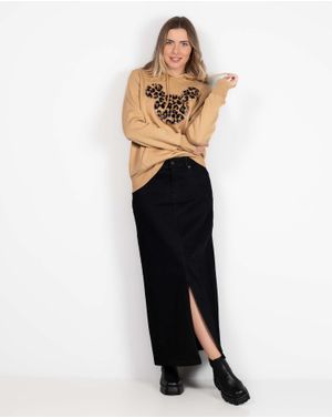 Fusta midi din denim cu fermoar metalic 24KOSS0001
