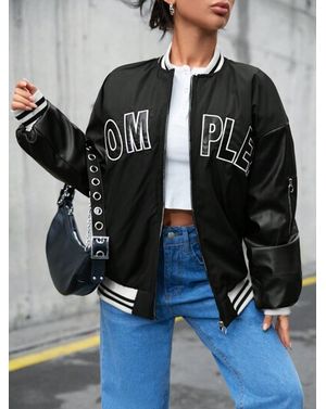 Jacheta bomber Shein cu imprimeu si mansete elastice 24MAE37108