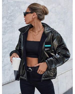 Geaca Shein cu interior imblanit si fermoar metalic 24MAE37122