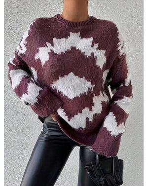 Pulover Shein tricotat cu maneci largi si guler rotund 24MAE37124