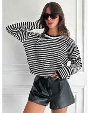 Pulover in dungi Shein cu guler rotund 24MAE37131