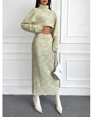 Compleu Shein cu fusta si bluza cu guler inalt 24MAE37163