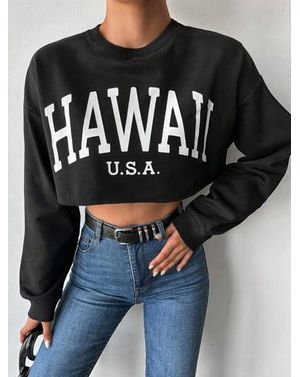 Bluza Shein crop cu imprimeu si maneca lunga 24MAE38151