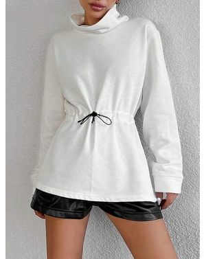 Bluza Shein din bumbac cu snur in talie si guler inalt 24MAE38476