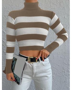 Pulover Shein crop in dungi cu guler intors 24MAE38543