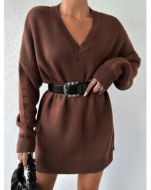 Rochie scurta Shein tip pulover din tricot cu decolteu 24MAE38586