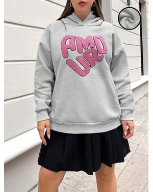 Hanorac comod Shein din bumbac cu gluga si imprimeu 24MAE38597