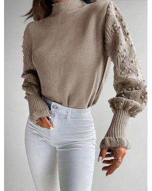 Pulover Shein cu aplicatii pe maneci si mansete elastice 24MAE38673