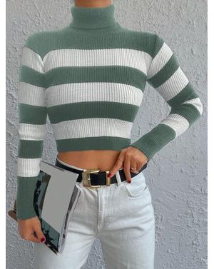 Pulover Shein crop in dungi cu guler intors 24MAE38730