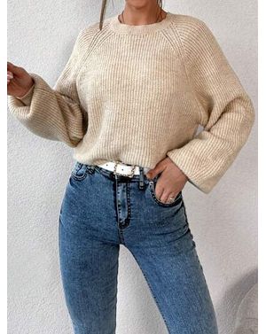 Pulover Shein din tricot cu maneci largi si guler rotund 24MAE38745