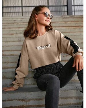 Hanorac Shein crop din bumbac cu mansete elastice pentru fete 24MAE38776