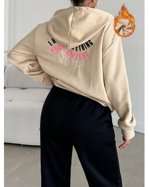 Hanorac Shein din bumbac cu gluga imprimeu pe spate si mansete elastice 24MAE38822