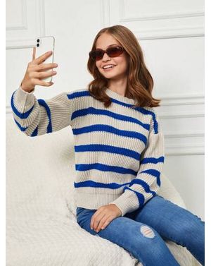 Pulover Shein tricotat cu dungi pentru fete 24MAE38832