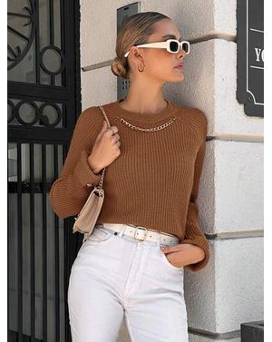 Pulover Shein din tricot cu guler rotund 24MAE38919