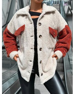 Jacheta Shein imblanita cu maneci in contrast si buzunare la piept 24MAE38959