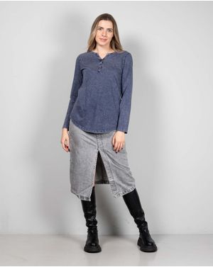 Bluza din bumbac cu nasturi la baza gatului N241438005