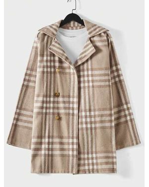 Palton Shein din bumbac cu nasturi in carouri pentru barbati 24MAE39012