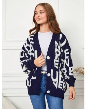 Cardigan Shein cu imprimeu si nasturi pentru fete 24MAE39080