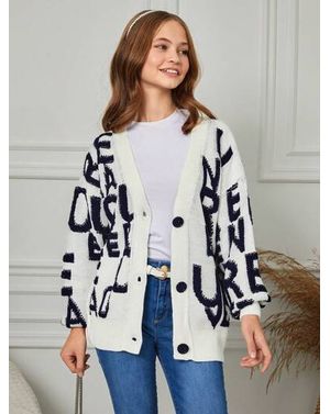 Cardigan Shein cu imprimeu si nasturi 24MAE39082