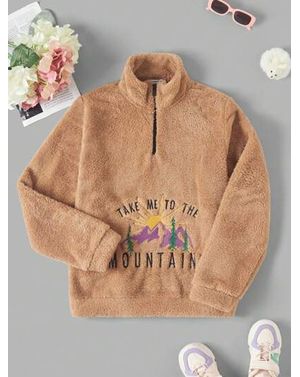 Pulover Shein imblanit cu fermoar la baza gatului pentru fete 24MAE39085