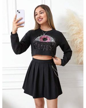 Bluza Shein din bumbac crop cu aplicatii pentru fete 24MAE39086