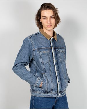 Jacheta din denim cu interior imblanit si capse 24FPS10001