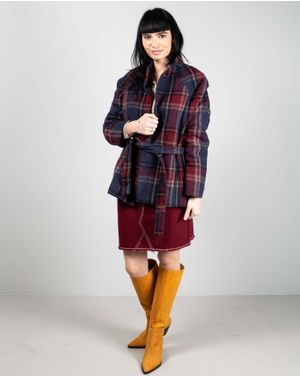 Jacheta in carouri cu cordon in talie 23DAV02036