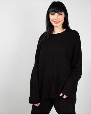 Pulover din bumbac tricotat cu fante laterale 25MKF02049