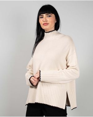 Pulover din bumbac tricotat cu fante laterale 25MKF02029