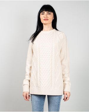 Pulover lung din bumbac tricotat cu torsade 25MKF02014