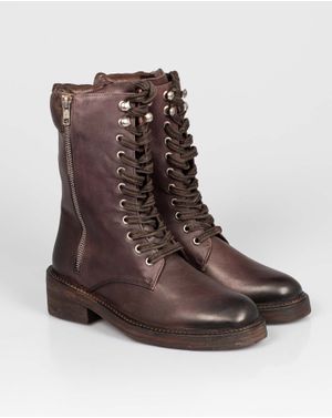 Ghete din piele naturala cu siret si fermoar N241696012
