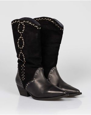 Cizme din piele naturala cu aplicatii si toc mic N2416A3007