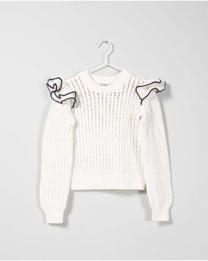 Pulover din bumbac tricotat cu volane pentru fete 25MKF01007