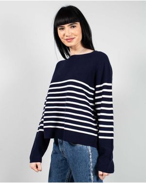 Pulover din bumbac tricotat cu dungi 25MKF02143