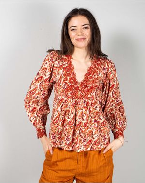 Bluza din bumbac cu maneci bufante si detalii brodate N241692001