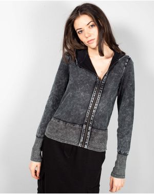 Hanorac din bumbac cu gluga si fermoar metalic N241602001