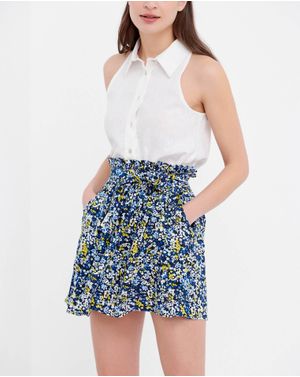 Fusta Funky Buddha cu imprimeu si talie elastica 25ALX01090