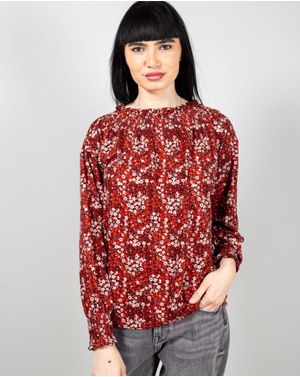 Bluza din bumbac cu guler elastic si imprimeu floral-N240664010