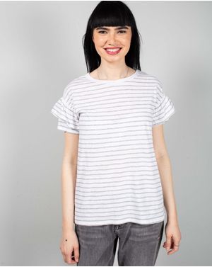 Tricou din bumbac in dungi cu maneci bufante N240664044