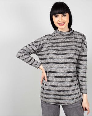 Bluza in dungi cu maneca lunga si nod in talie N240664045