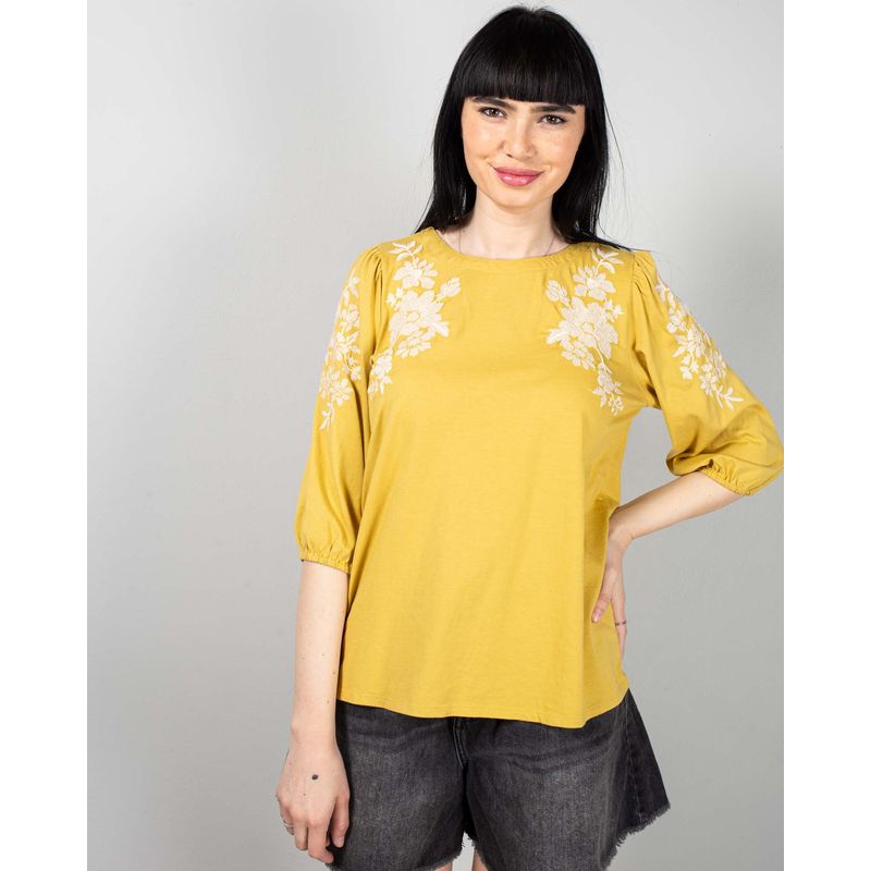 Bluza-din-bumbac-cu-model-brodat-si-maneca-trei-sferturi-N241106005