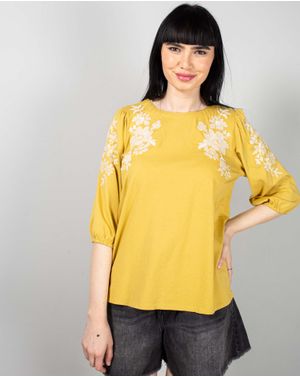Bluza din bumbac cu model brodat si maneca trei sferturi N241106005