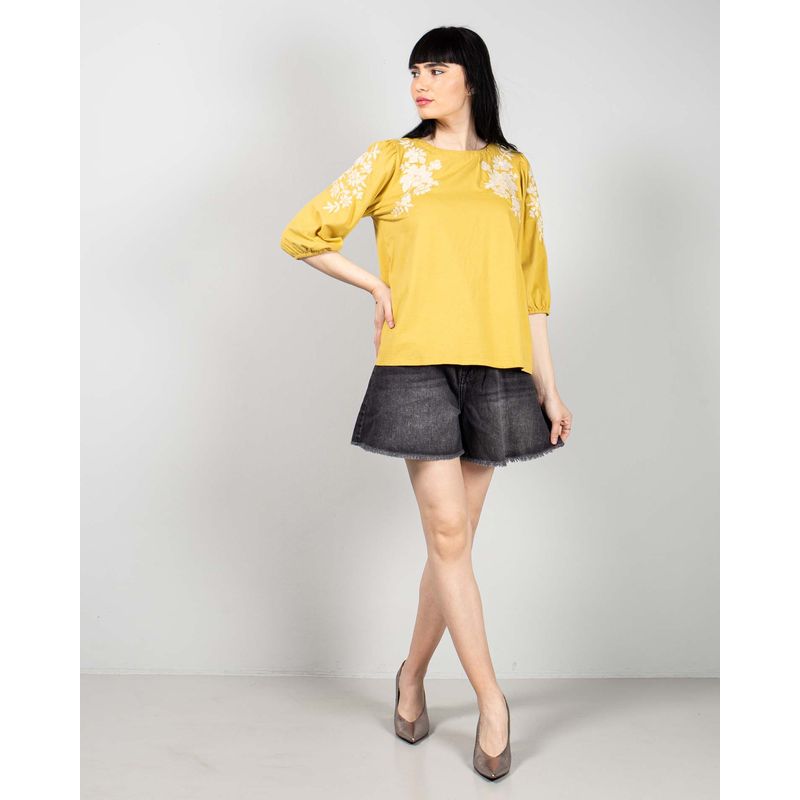 Bluza-din-bumbac-cu-model-brodat-si-maneca-trei-sferturi-N241106005
