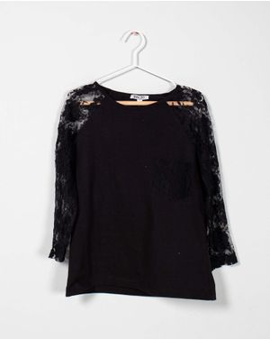 Bluza din bumbac cu maneci din dantela N240664006