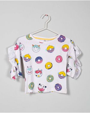 Bluza din bumbac cu imprimeu si maneca lunga pentru fete N240664037