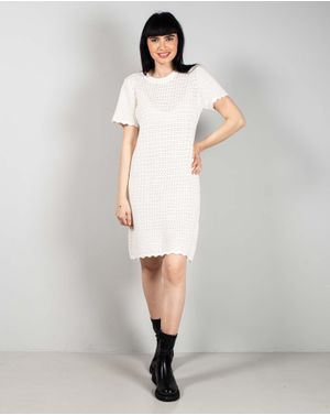Rochie din bumbac cu model perforat si maneca scurta 25MKF02253