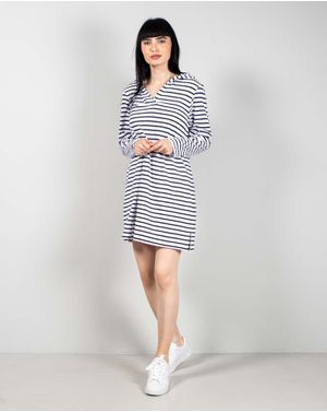 Rochie din bumbac in dungi cu gluga si buzunare N240674004